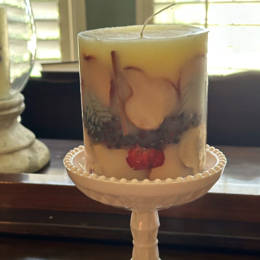 RosyRings hand poured spicy apple pillar candle. Made in Colorado.